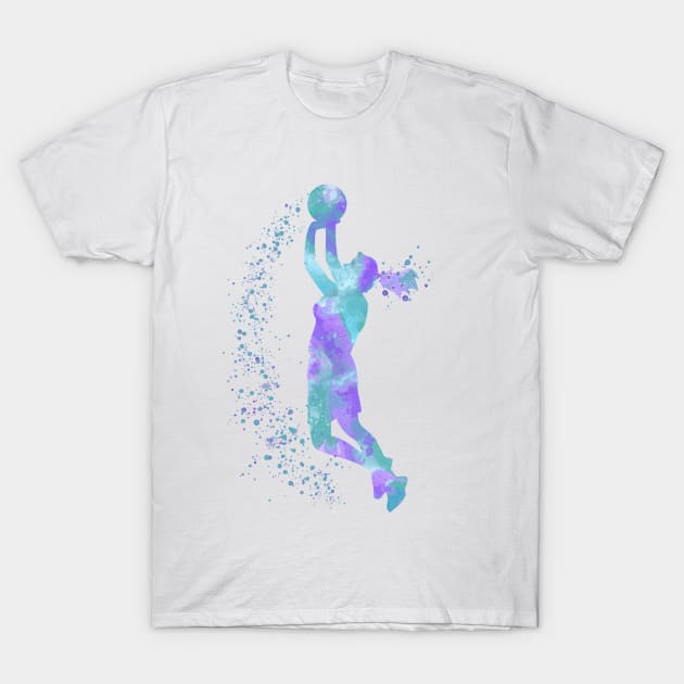 Basketball Girl Player Colorful Watercolor Silhouette T-Shirt by LotusGifts